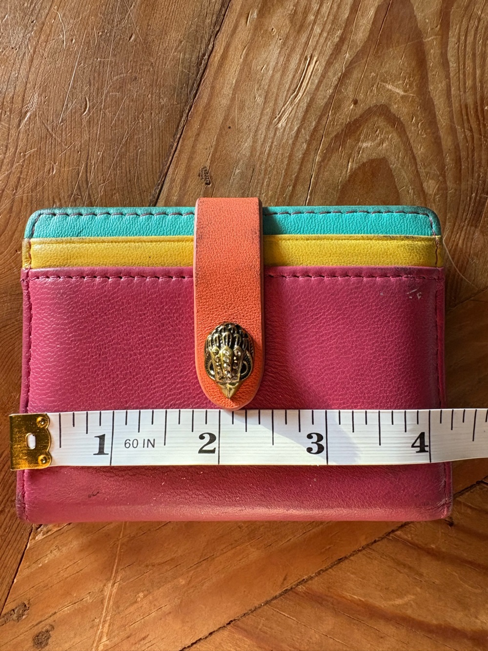 Kurt Geiger Colorblock Leather Card Wallet - Pink, Teal, Gold, Orange - Picture 8 of 9
